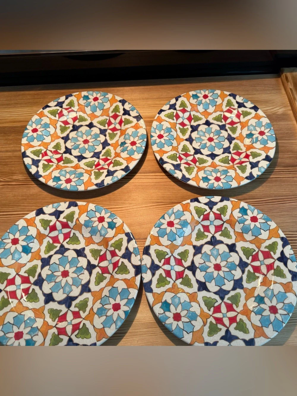 Williams Sonoma Iznik Tile Geo Indoor/Outdoor Melamine Salad Plates, S/4